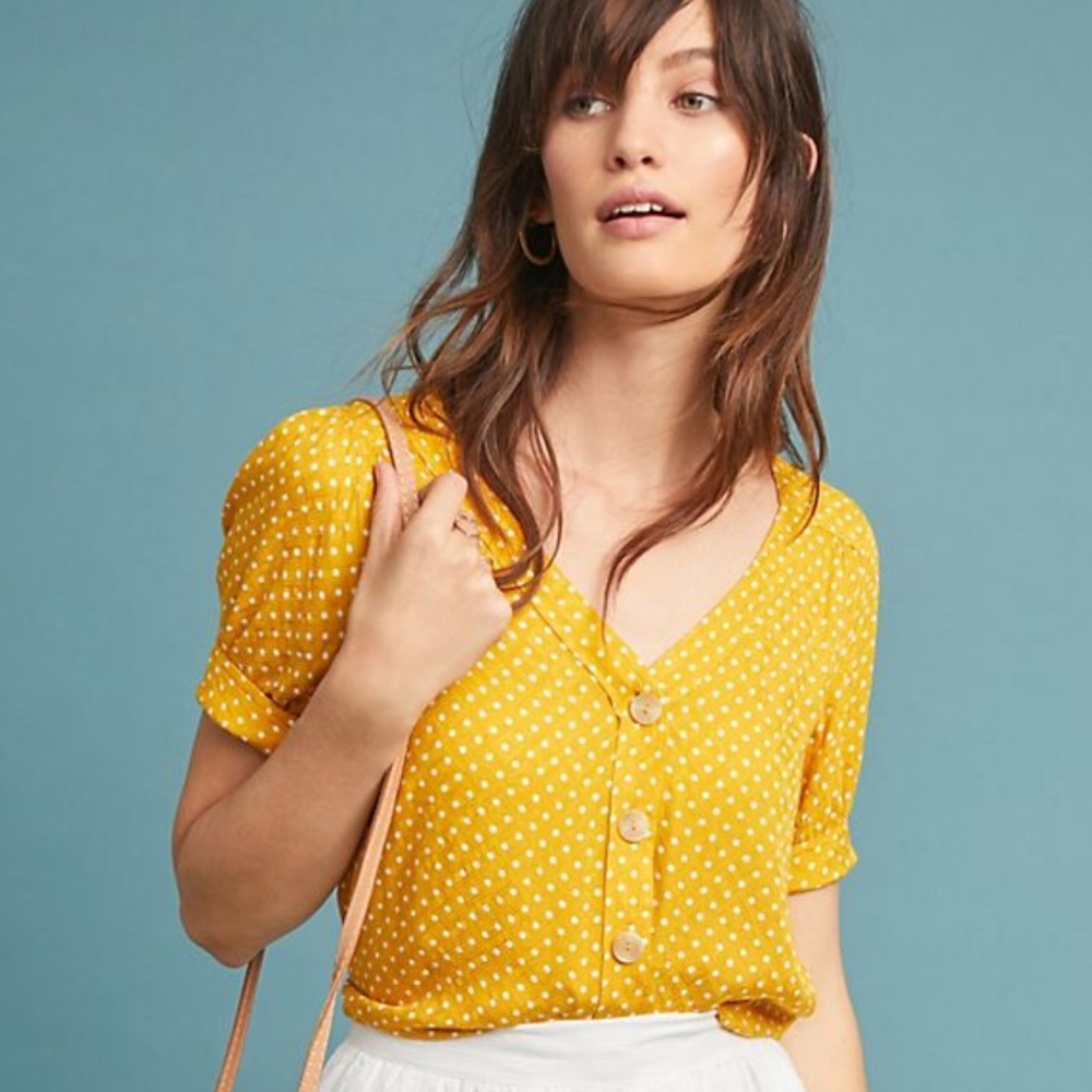 Anthropologie Yellow Polka Dot Blouse